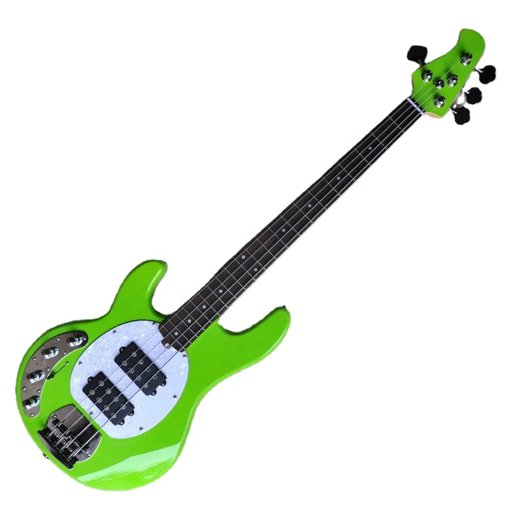 Левосторонняя флуоресцентная зеленая M электрическая бас-гитара с 4 струнами