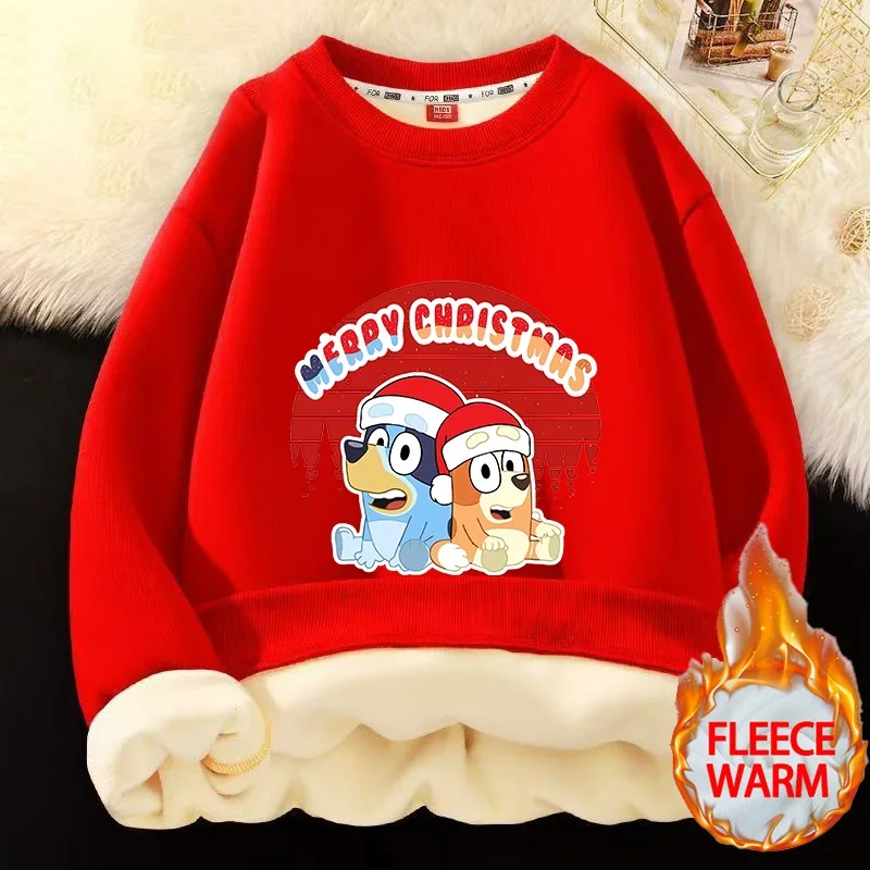 2024 New Blueyi Bingo Sweatshirt Cartoon Anime Crew Neck Tops Winter Lamb Wool Loose Fashion Boy Girl Clothes Birthday Xmas Gift