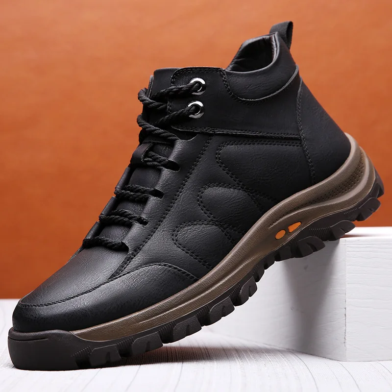 New Genuine Leather Hiking Boots Men's Casual Shoes Non-slip Breathable Lace-up Men Sneaker Boots Chaussure Homme Sapatos Botas