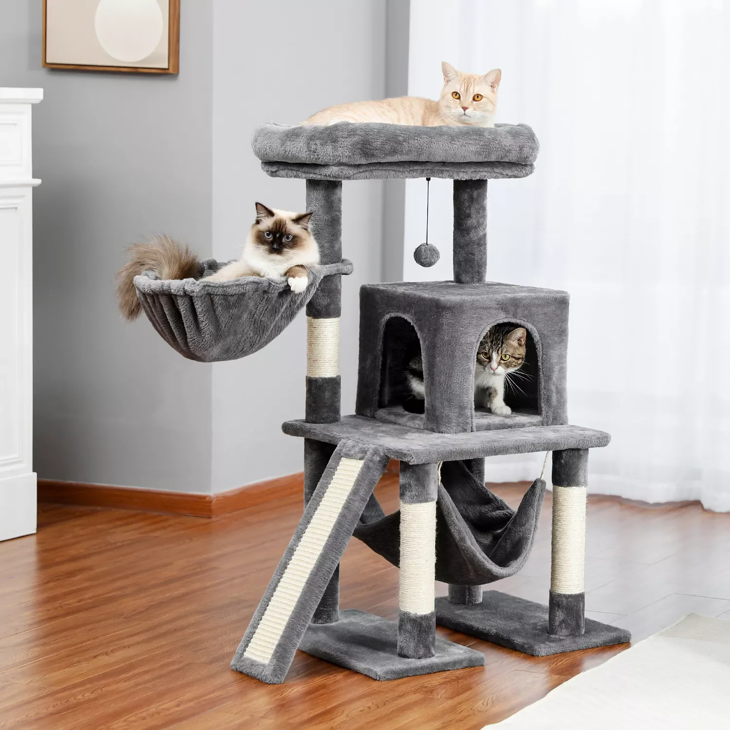 

Кошачье дерево, многофункциональная башня для кошек с большим верхом, окуня, мягкая подвесная ложка, гамак, кошачья Когтеточка