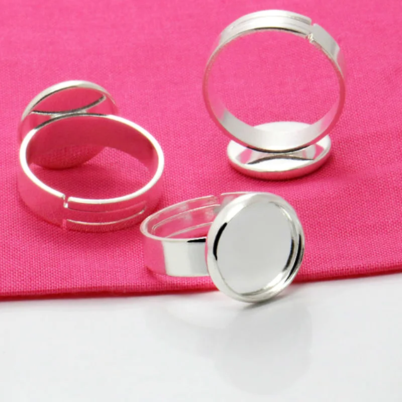 

10pcs 12mm Silver-Plated Ring Setting/Blank Base Tray for Glass Cabochons/Domes DIY Jewelry Accessories