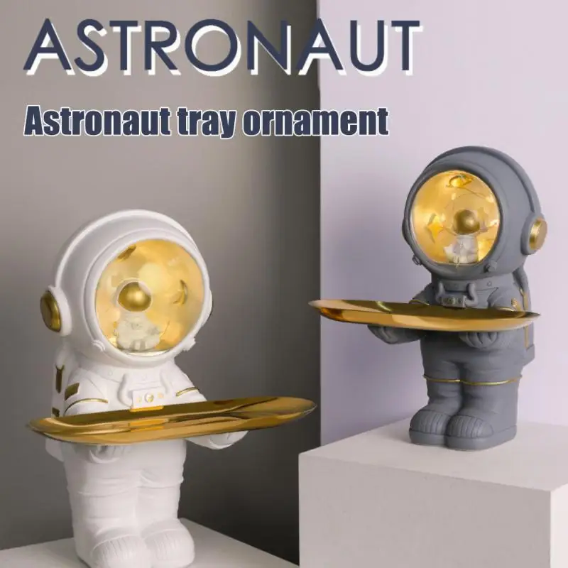 

Nordic Home Decor Creative Astronaut Statue Storage Tray Desk Storage Resin Ornament Handicraft Night Light Bedroom Decor