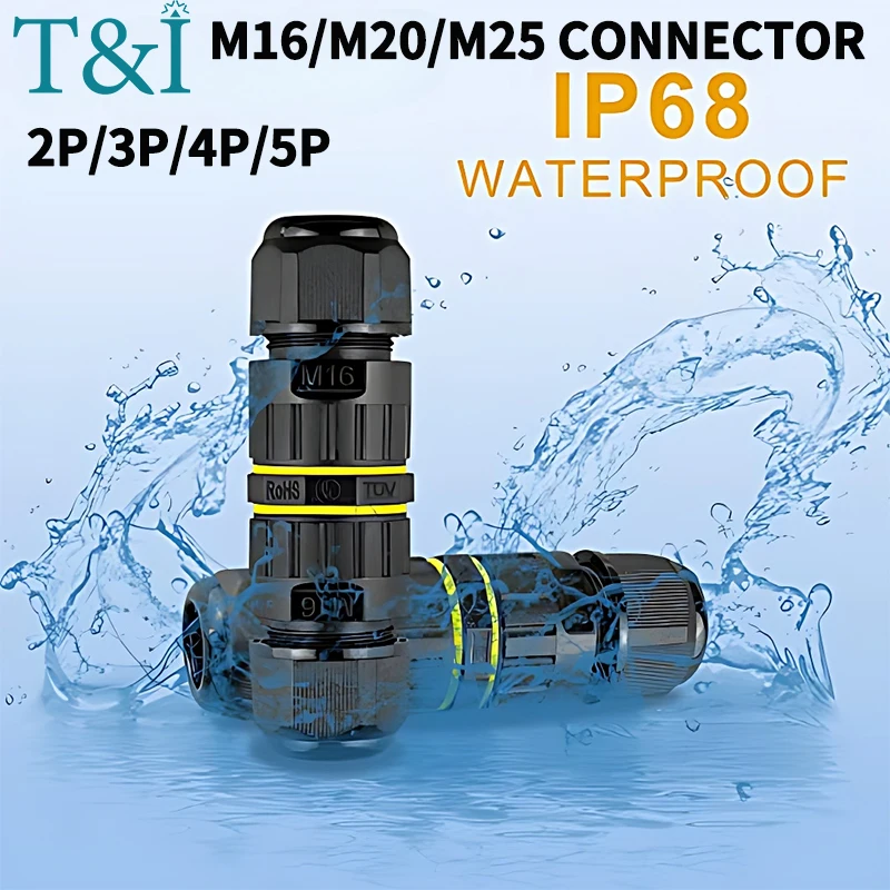

2 Way 2P 3P 4P 5Pin Junction Box IP68 Outdoor Waterproof Electrical Cable Connector, Docking M16 M20 M25 Wire Range(3.5-14mm)