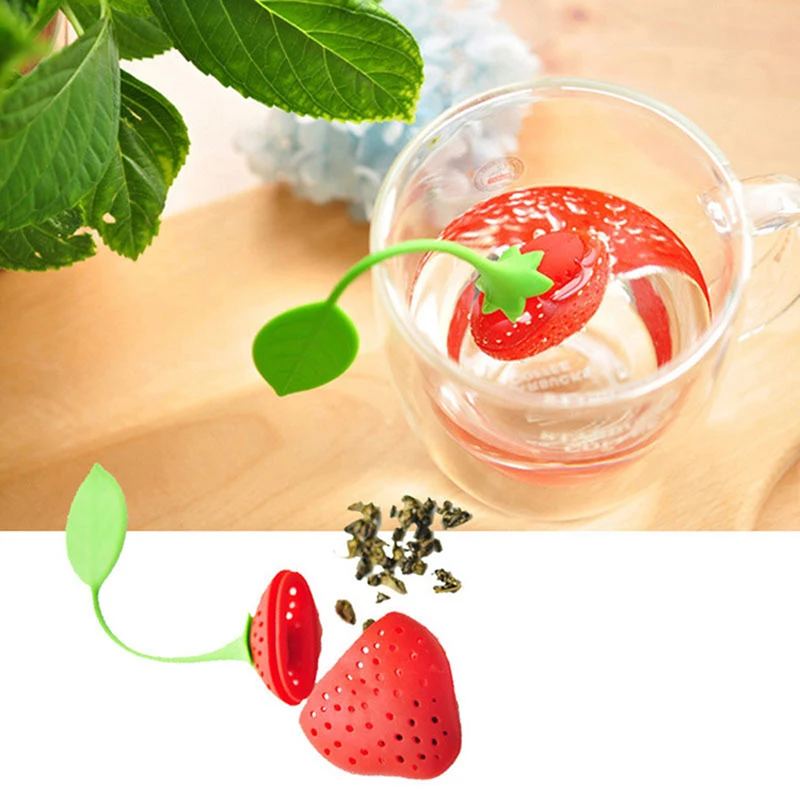 1pcs Strawberry Shape Tea Strainer Non-toxic Silicone Tea Infuser Tea Bag Filter Diffuser Teapot Accessories Kitchen Supplies