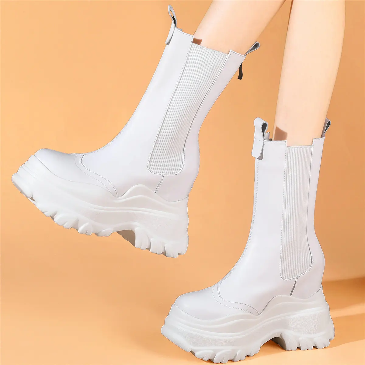 

Platform Pumps Shoes Women Genuine Leather Wedges High Heel Motorcycle Boots Female Winter Warm Fashion Sneakers Casual Shoes