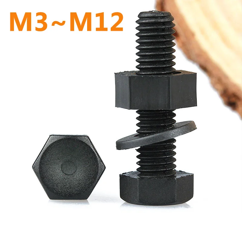 

50-5Pcs M3 M4M5 M6M8 M10M12 Black Outer Hexagonal Nylon Screws Nuts Gaskets Insulated Plastic Bolts Combination Set PA66 Hexagon