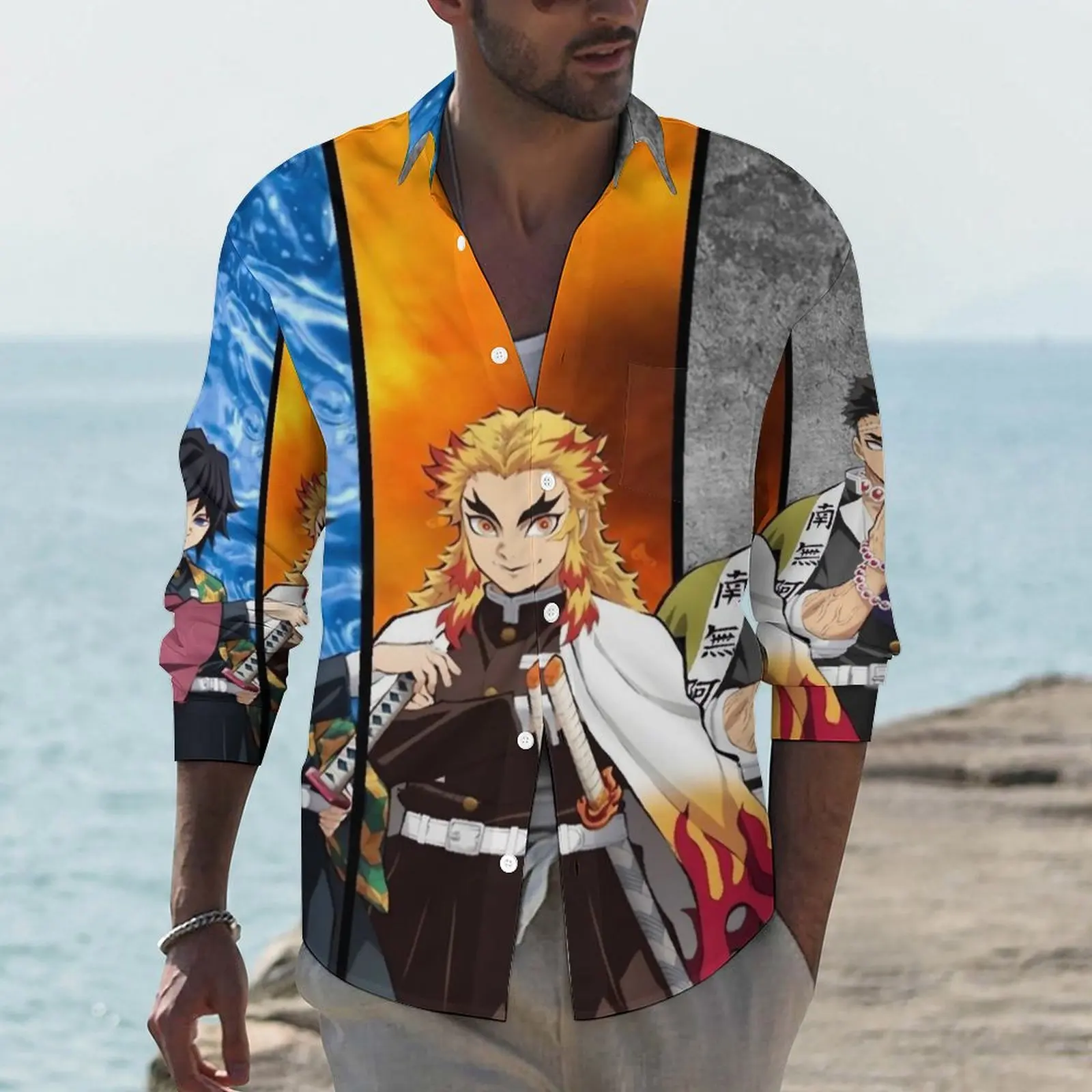 

Demon Slayer Shirt Autumn Kimetsu No Yaiba Casual Shirts Male Vintage Blouses Long Sleeve Pattern Y2K Clothing Plus Size