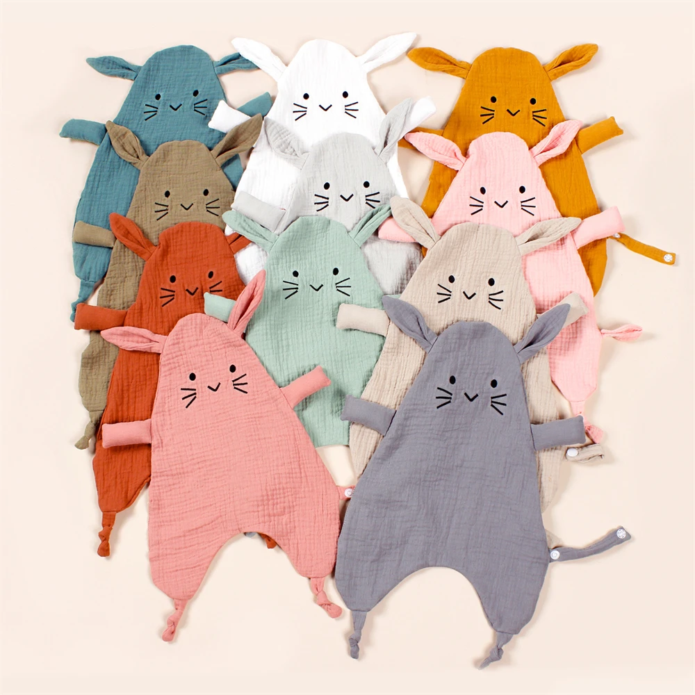 

Cotton Rabbit Ears Muslin Comforter Cat Sleeping Blanket Dolls Baby Soft Soothe Appease Towel for Baby Bibs Burp Cloths Infant