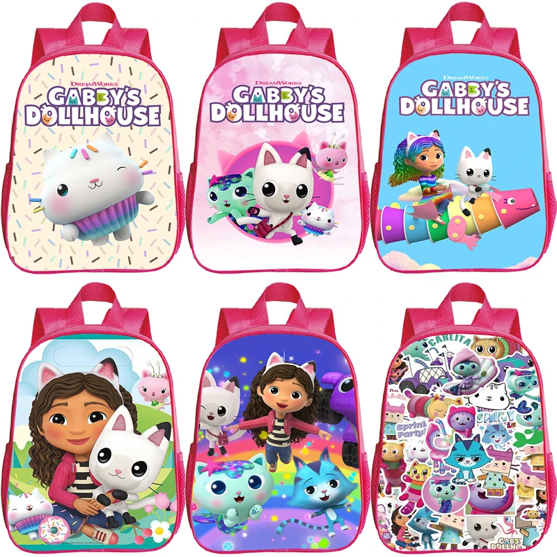 

3D Anime Pink Gabby's Dollhouse Backpacks Kids Girls School Bags 12 Inch Bookbag Children Cartoon Back Pack Mujer Gifts Mochila