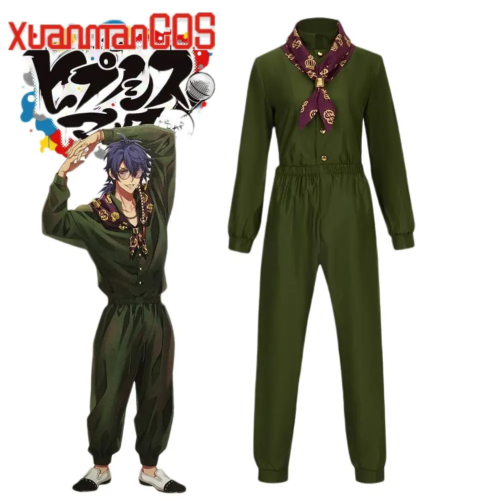 

Game Division Rap Battle Arisugawa Dice Cosplay Costume Adult Women Men's Uniform Olive Green Top Pants Printed Scarf Halloween