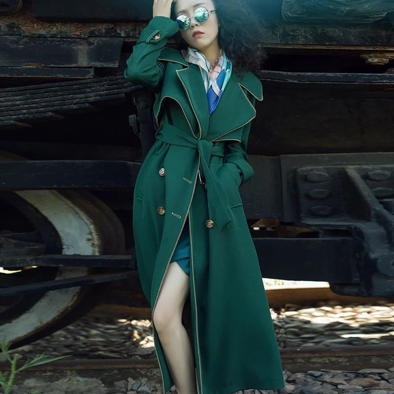 

Women's Trench Coats Super Good Quality Women Extra Long Double Breasted Belted Waist British Style Ladies Classic Wind Coat
