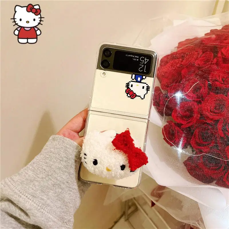 

Kawaii Sanrio аниме пиксель Hello Kittys Y2K Милые Складные Samsung Galaxy Zflip3 Z Флип 4 телефонные чехлы Пояс Поддержка подарки игрушки для девочки