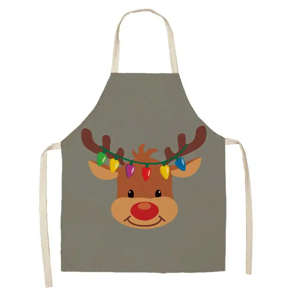 

Kitchen Apron Merry Christmas Lovly Elk Aprons for Women Sleeveless Baking Bibs Household Cleaning Cooking Accessories 68x55cm