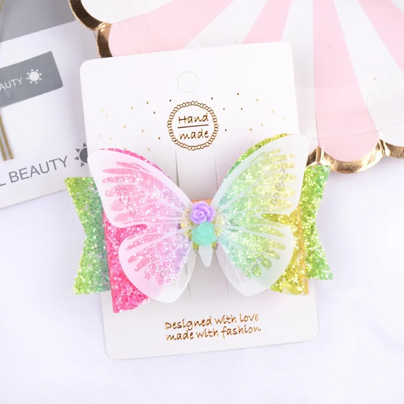 

Rainbow Glitter Hair Clips for Girls Butterfly Hairpins Fashion Children Kids Barrettes Princess Hair Bows Hair Accessories