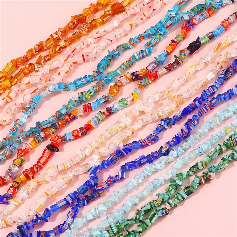 

4-9mm Irregular Thousand Flowers Glazed Stone Bead Jewelry Material Diy Handmade Bracelet Necklace Chain Accessories