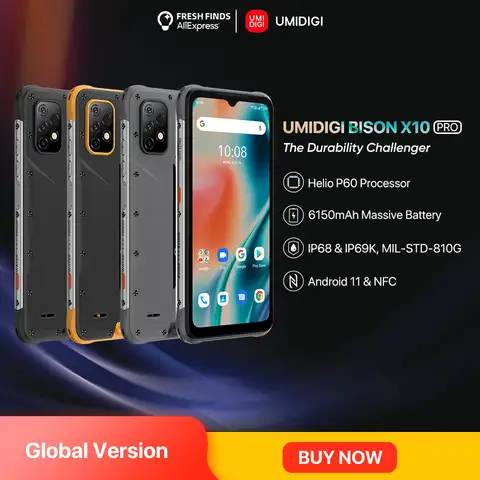 Смартфон UMIDIGI BISON X10 PRO повышенной яркости, телефон с экраном 6,53 дюйма, IP68, 4 Гб, 128 ГБ, Helio P60, тройная камера 20 МП, 6150 мАч