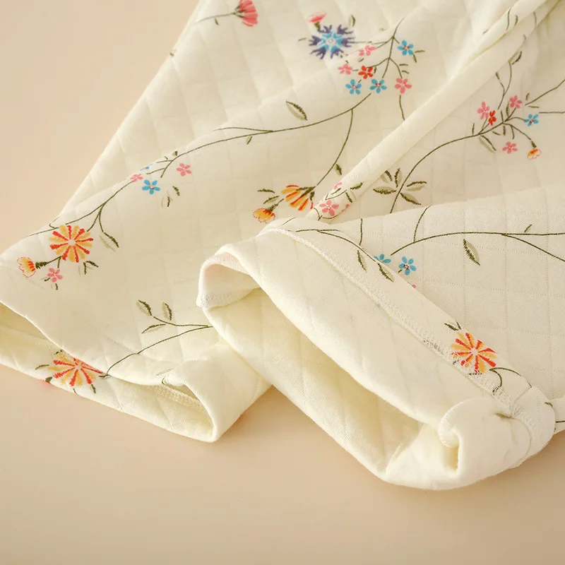 Cotton Air Layer Floral Pajamas Set New Autumn Winter Home War Warm Long Sleeve Pant Suit Casual Cute Nightwear Women Sleepwear