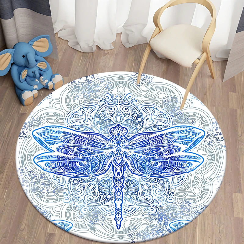 

Dragonfly Kawaii Printed Round Carpet for Living Room Rugs Camping Picnic Mats Flannel Anti-Slip Rug Yoga Mat Stranger Things