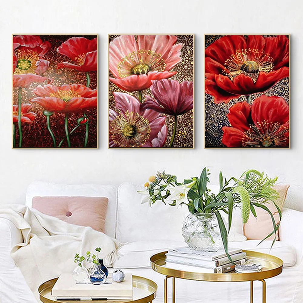 

Алмазная 5D картина Huacan «сделай сам», вышивка маком, вышивка крестиком, Цветочная мозаика, картина стразы, украшение для дома