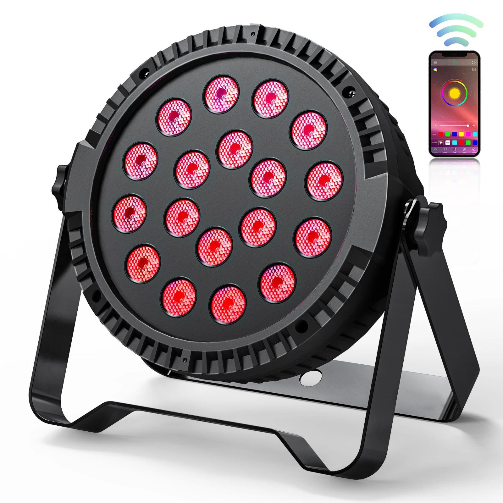 

Par Light 18LED RGBW 3-in-1 Stage Lights Colour Mixing for Party DJ Disco Show With App Control