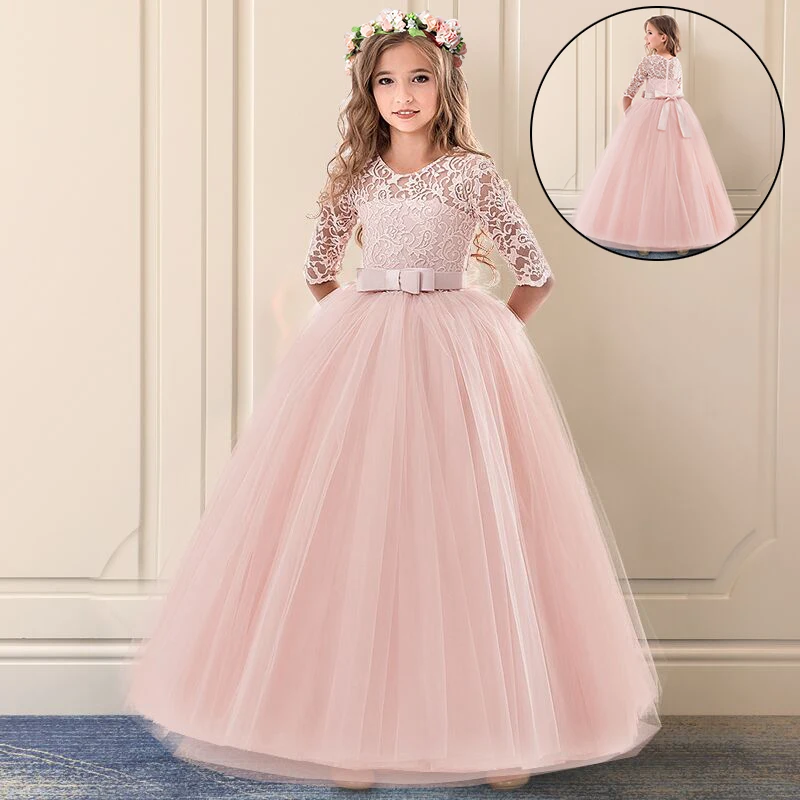 

Summer Lace Girls Dress Kids Elegant Long Gown Flower Princess Party Girl Dress Wedding Dress For Girls Children Formal Clothing