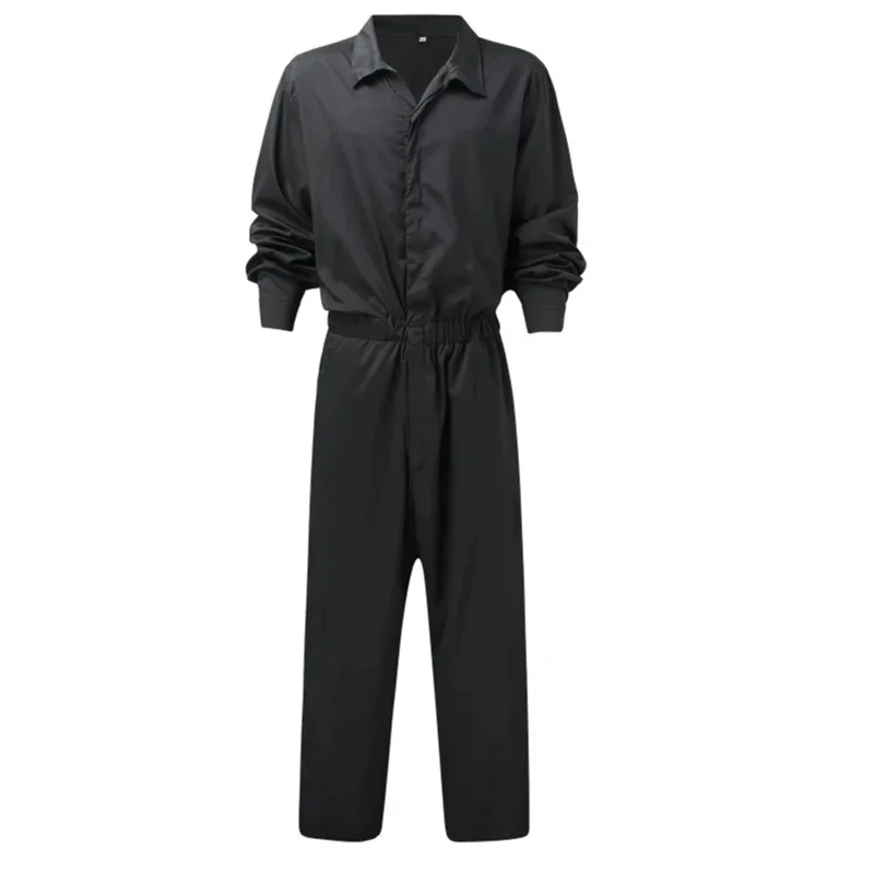

Summer Thin Men's Cargo Jumpsuit Pants Overalls Fashion Long Sleeve Lapel Button-Down Rompers Solid Color Workwear Pants