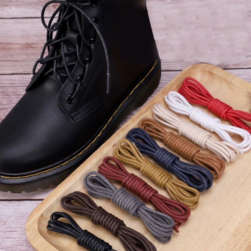 1Pair Unisex Cotton Waxed Shoelaces Round Oxford Shoe Laces Boots Laces Waterproof Leather Shoelace Length 80/100/120/140/160cm
