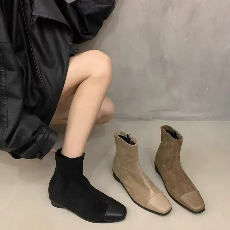 Фото 2024 High Quality Ladies Shoes Ankle Women's Boots Elegant Modern Boots Women Sewing Square Toe Side Zip Low Heel Shoes Female №5