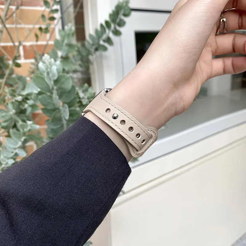 Slim Leather Strap for Apple Watch Band 41mm 45mm 40mm 44mm 49mm Correa Women Wristband Bracelet for iWatch Series 8 7 6 5 SE 4