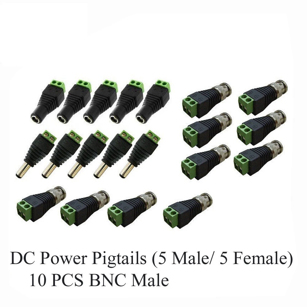 5Sets CAT5 to BNC Coaxial Video Balun plus 2.1mm Male Female DC Power Connector for Security CCTV Analog camera DVR Systems