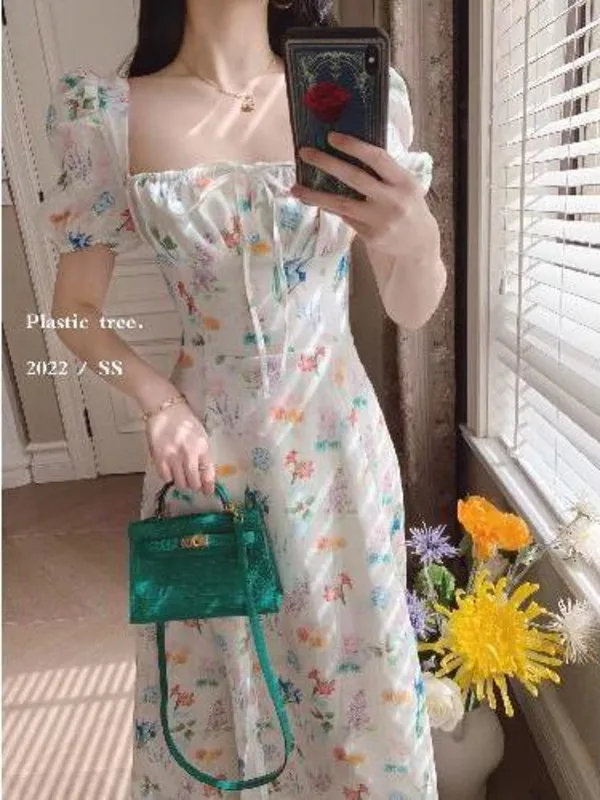 Женское платье с принтом из искусственного шифона Корейская модель облегающее