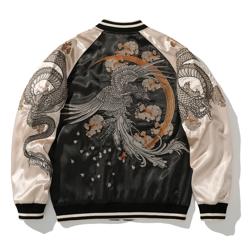 

Vintage Yokosuka Embroidered Dragon Jackets Autumn New Men's Baseball Uniforms Contrast Color Couples Baseball Bomber Jackets