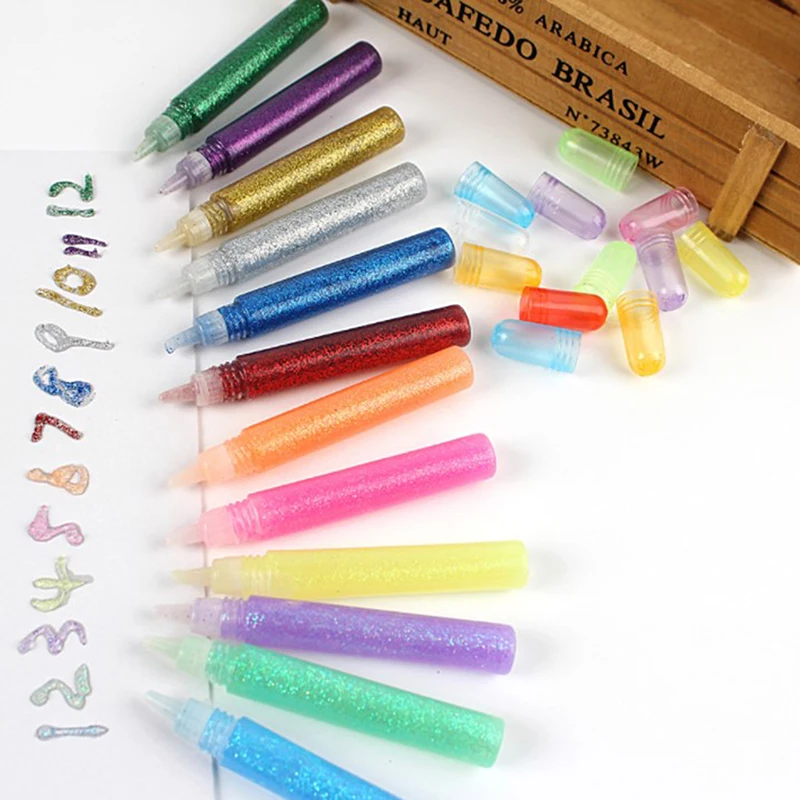 

12 цветов, Стандартный клей для изготовления бумажных цветов, детское искусство, супер жидкий пигмент, клей для ногтей, гелевая ручка, инстру...