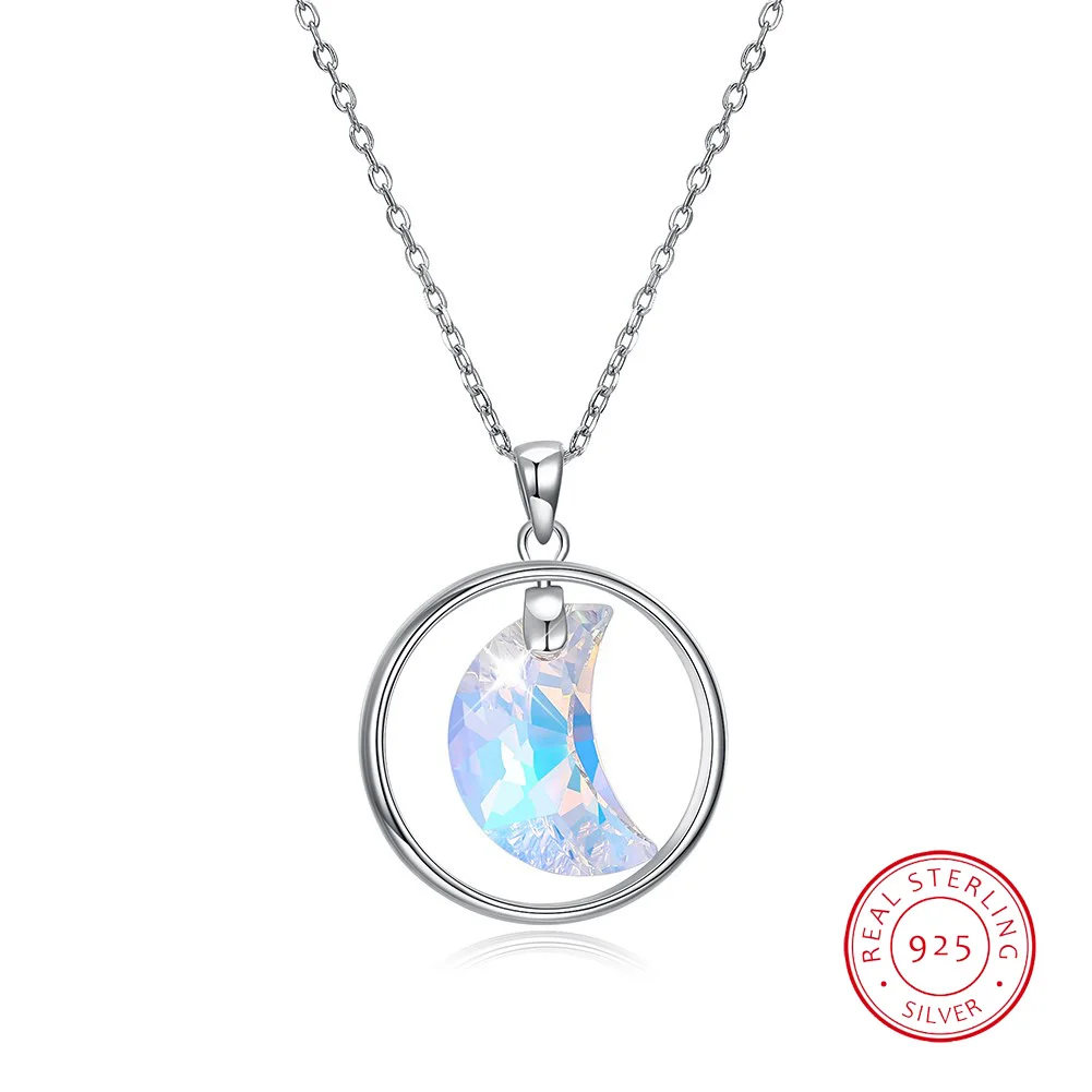 

Round Moon Women's High-end Crystal Sterling Silver Necklace for Women Valentine's Day Anniversary Gift Fine Jewelry
