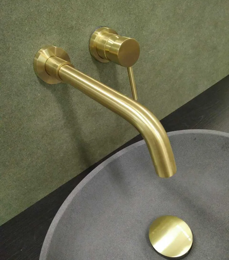 

Vidric Brushed gold Dark into the wall basin faucet full copper hot and cold split faucet rose gold basin faucet