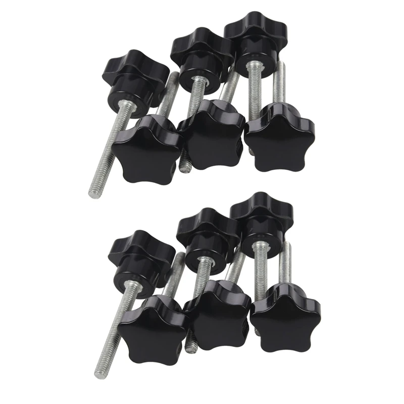 

12 Pcs M6 x 50 mm Locking Star-Shaped Plastic Head Male Thread Knob Grip