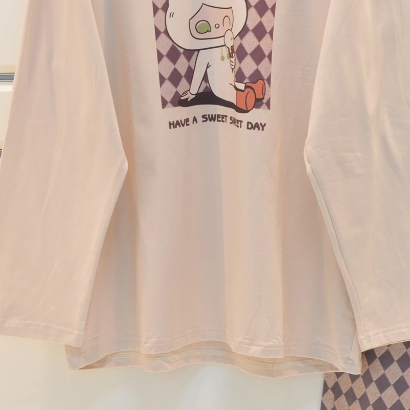 Пижамы Anzhiyou 2024 осенние мужские трикотажные однотонные пижамы из чистого хлопка с