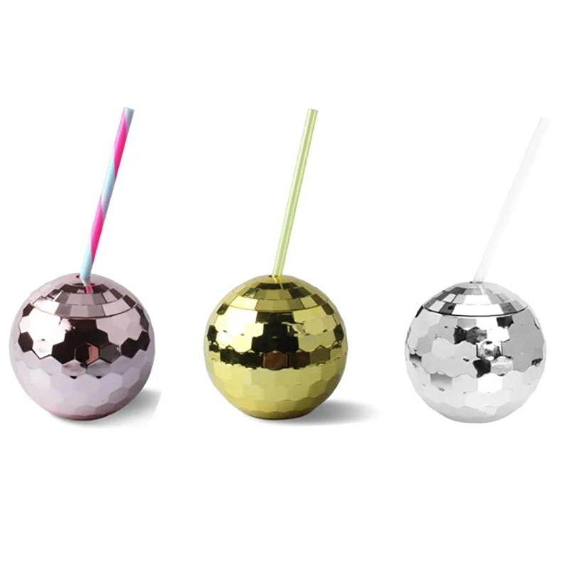 

580ml Unique Disco Ball Cups Flash Cocktail Cup Nightclub Bar Bachelorette Party blink Straw Wine Glass Drinking Syrup Bottle 1X