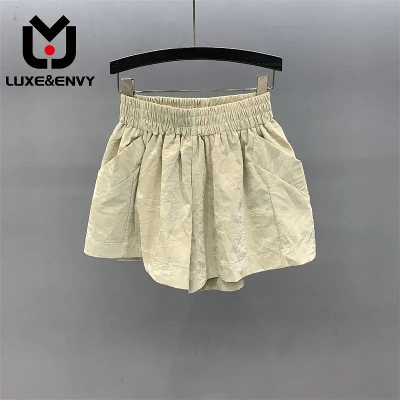 

Роскошные и ENVY уменьшенные розовые шорты из искусственной кожи, женская новая верхняя одежда с высокой талией, свободные сапоги А-силуэта с широкими штанинами, осень 2023