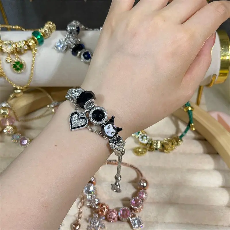 

Kawaii Sanrio Bracelet Cute Hellokittys Kuromi My Melody Cinnamoroll Cartoon Girl Heart Beaded Bracelet Toy for Girls Gift