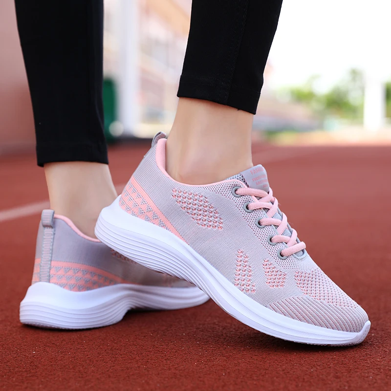 Women Gym Shoes Casual Tennis Shoes Knitted Classical Comfortable Breathable Flat Famale Sneakers