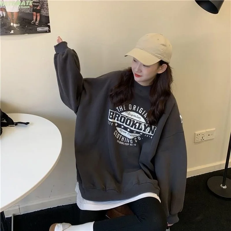 Женские толстовки в стиле ретро Harajuku толстые свитшоты с круглым вырезом и