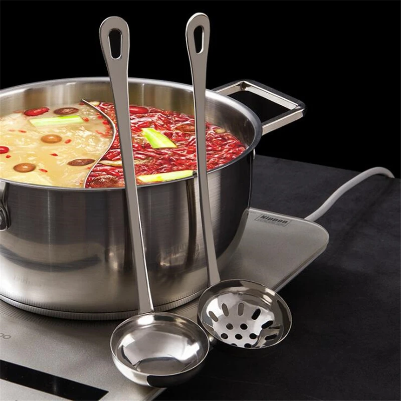 

Long Handle Soup Spoon Hot Pot Colander Strainer Spoon Tablespoons Portable Tableware Stainless Steel Filter Spoon With Hook