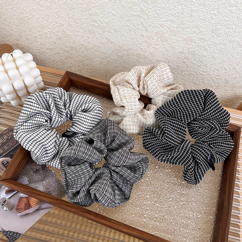 

Резинка для волос в Корейском стиле женская, винтажная Милая серая резинка в черную, белую клетку, Эластичные аксессуары для волос, Оптовая ...