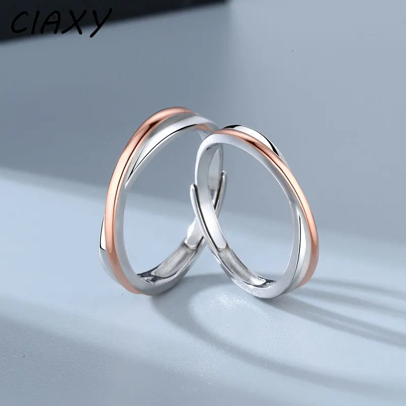 

Серебряные дизайнерские свадебные кольца CIAXY с перекрестной линией для пары, регулируемое кольцо из розового золота, простые подарки на ден...