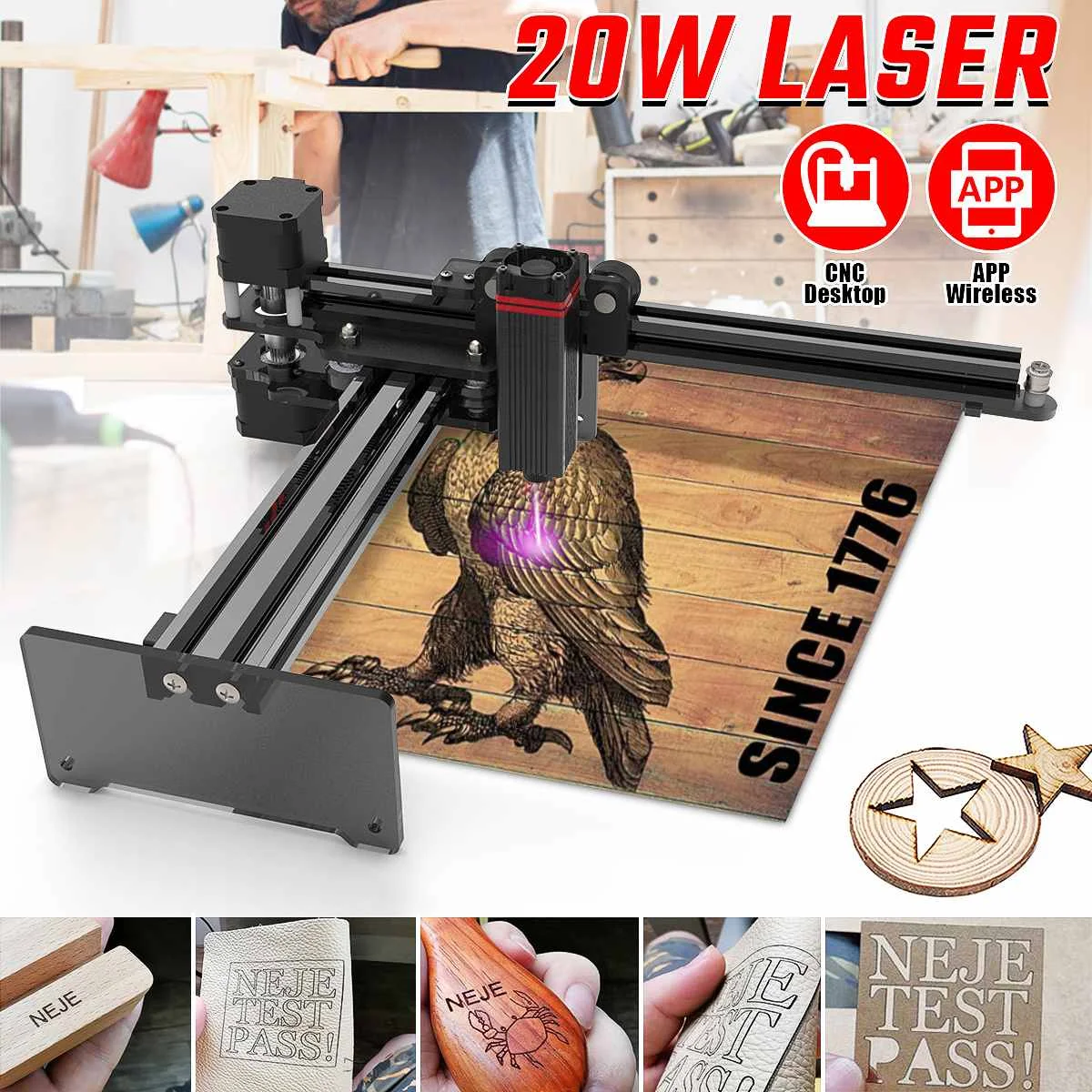 

20W Laser Engraver Cutter Laser Engraving Machine Desktop CNC Wood Router APP Control Cutting Machine for Windows/Mac/Android EU
