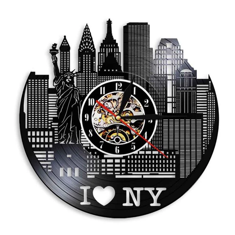 

I Love NY Cityscape Wall Clock Modern Design New York Skyline Vinyl Clock Creative Wall Decor For Living Room Bedroom