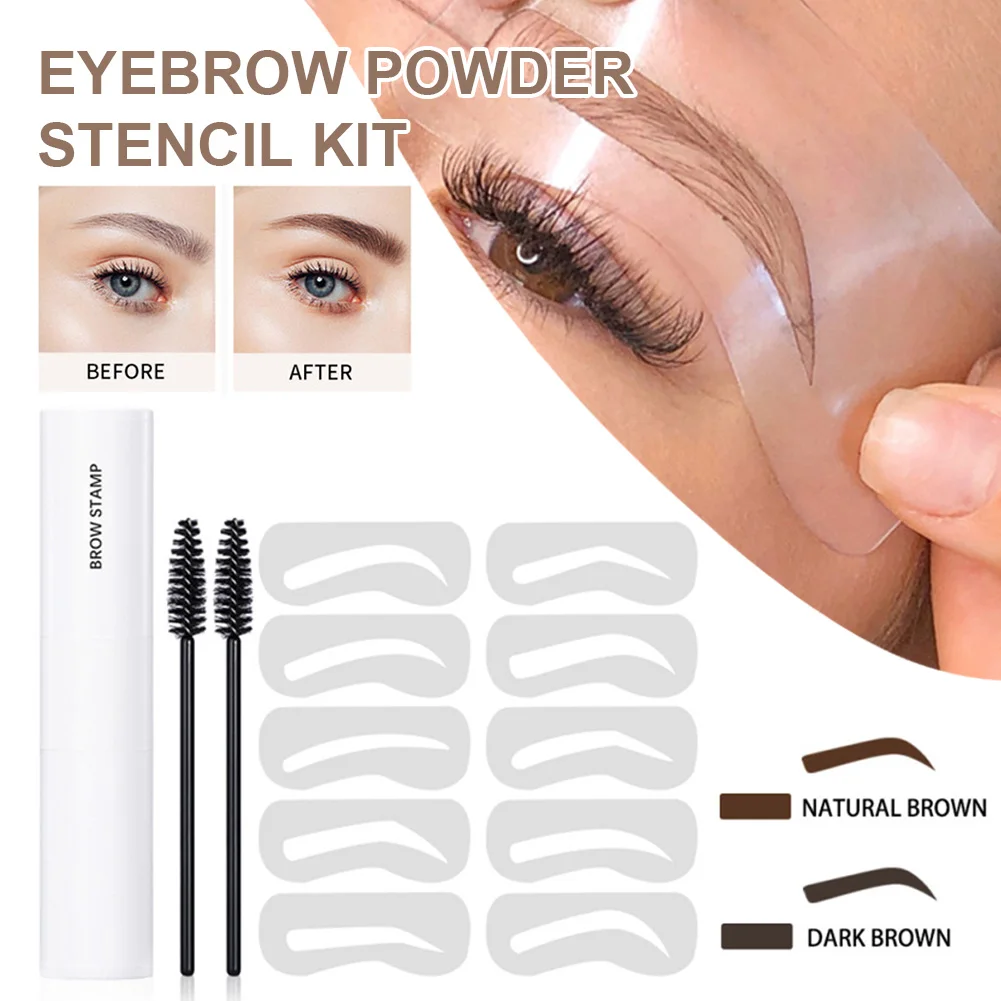 

New One Step Eyebrow Stamp Shaping Kit Double Head Eye Brow Powder Makeup Brow Enhancers With Eyebrow Stencils Hairline Filling