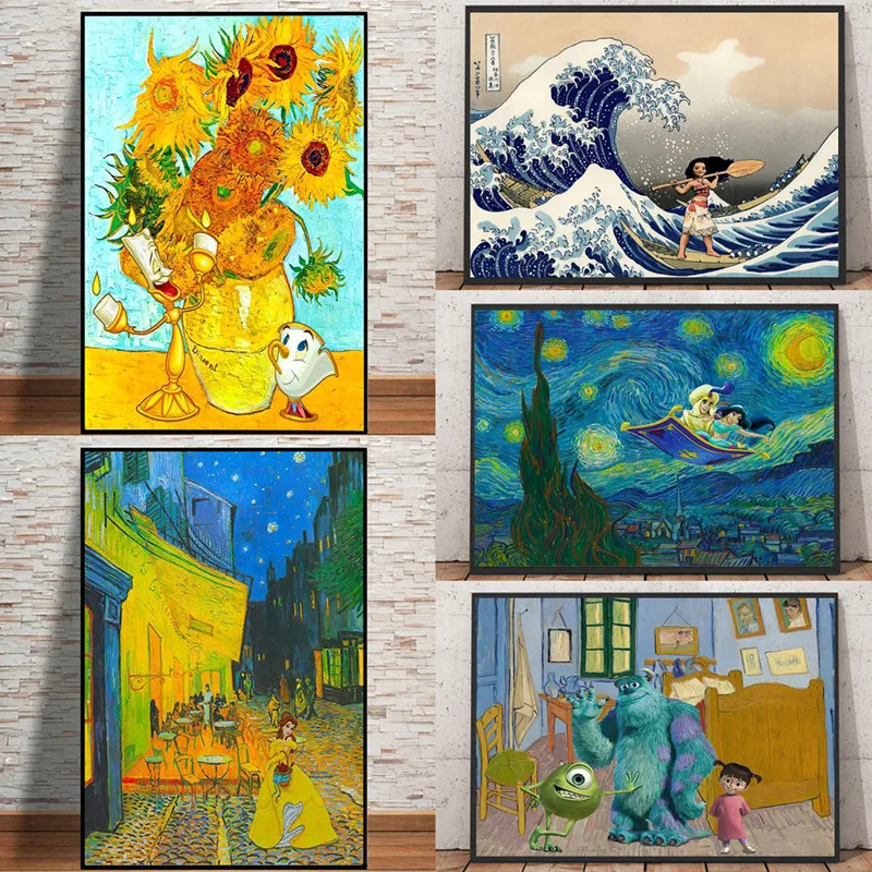 

5D DIY Diamond Painting Disney Art Van Gogh Famous Painting Mickey Mouse Jasmine Belle Princess Diamond Embroidery