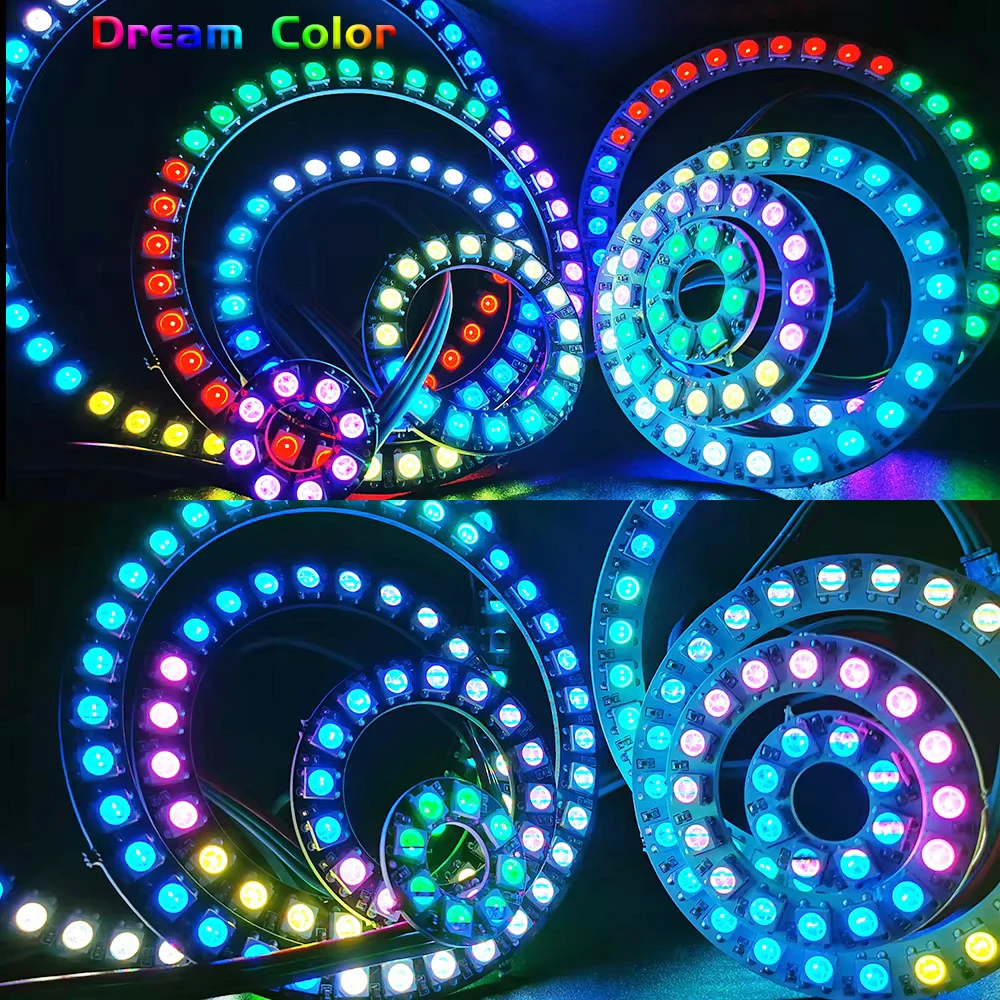 Фото DC5V 12V WS2812B SK6812 Luces Led Ring Smart 5050 RGB BuiIt-in IC 3-контактный индивидуально адресуемый пиксельный круглый модуль света №3